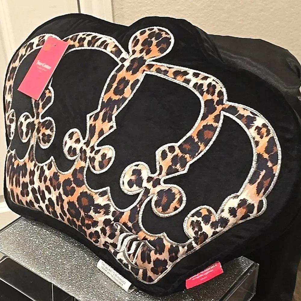 Juicy Couture Home Leopord Print Crown Decorative Accent Pillow